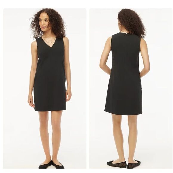 J Crew Dress 6 Petite Black Sleeveless V Neck Shift Mini Dress Lined CC319 NWT - Picture 1 of 9